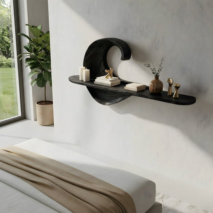 Wave Sculptural Floating Wall Shelf in Natural Wood