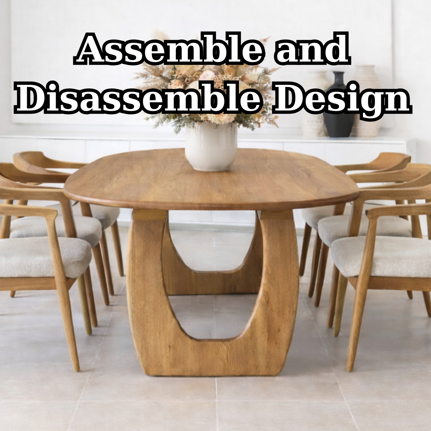 Solid Wood Oval Dining Table with U Shape Pedestal Base