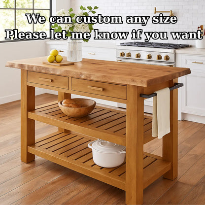 Handcrafted Solid Wood Kitchen Island - Slatted Shelves & Towel Bar Kitchnce