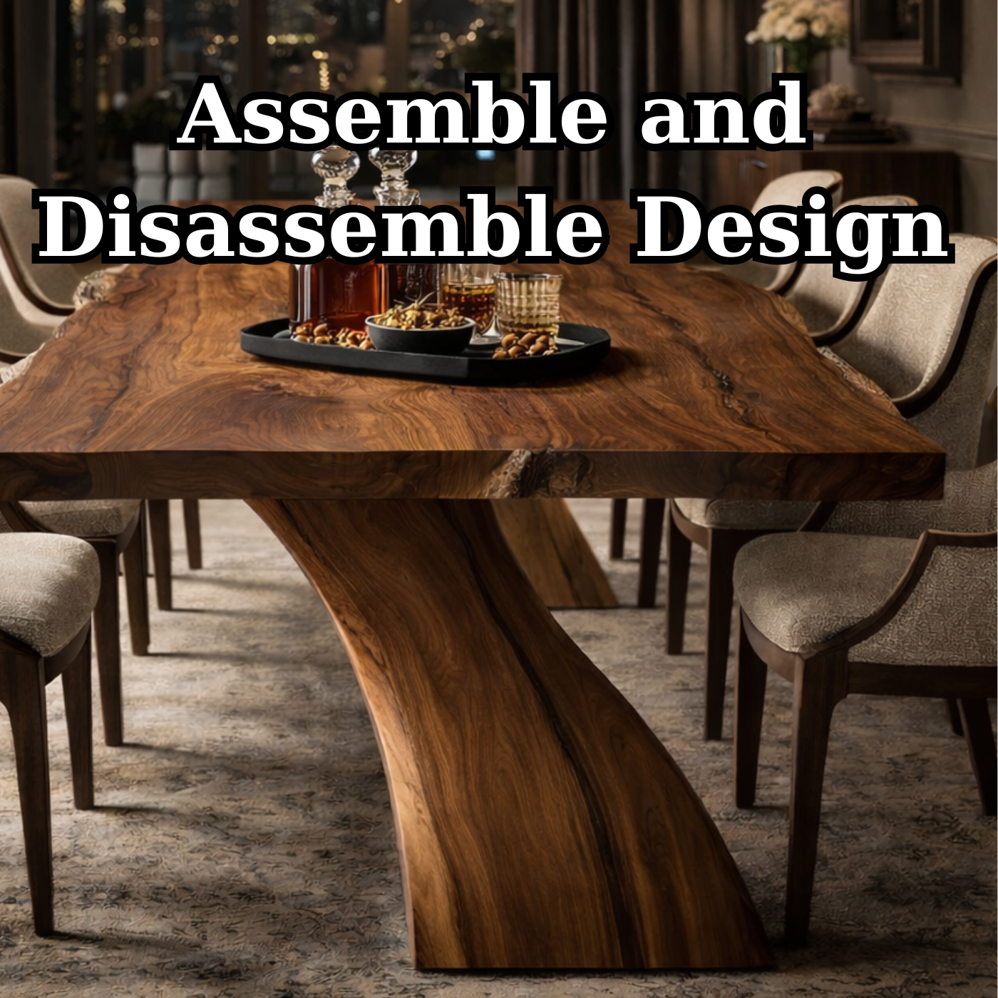 Live Edge Solid Wood Dining Table with Curved Base