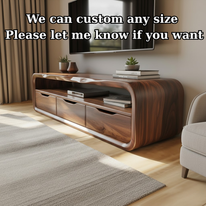 Luxury Curved Solid Wood TV Stand with Open Shelf and Drawer Storage