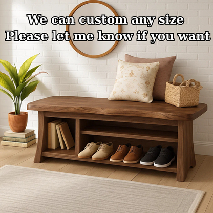 Handcrafted Solid Wood Walnut Bench – Organic Design with Integrated Shelving Kitchnce