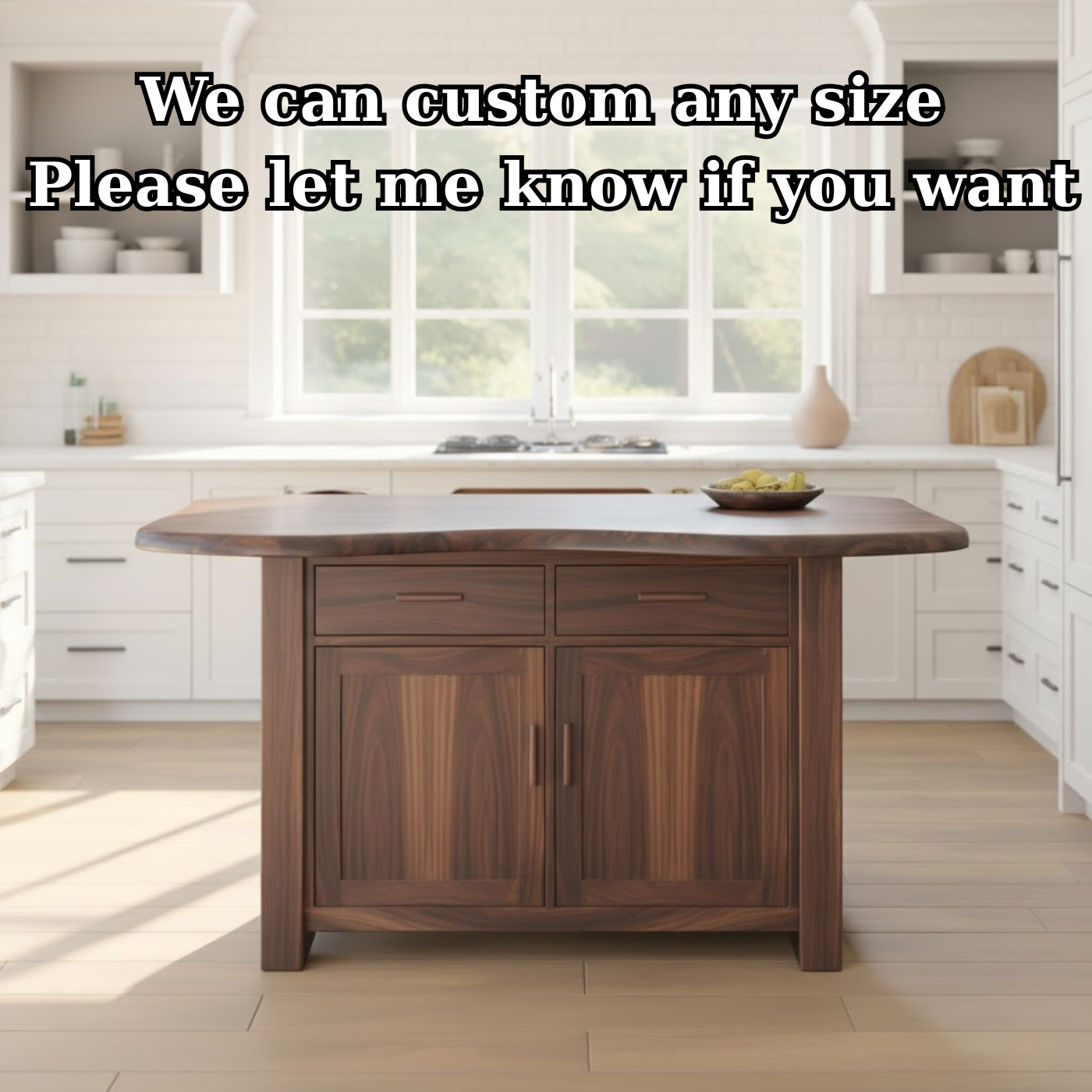 Handcrafted Solid Wood Kitchen Island with Live-Edge Curved Top and Spacious Storage Kitchnce
