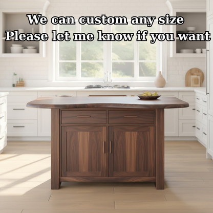 Handcrafted Solid Wood Kitchen Island with Live-Edge Curved Top and Spacious Storage Kitchnce