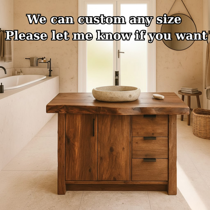 Handcrafted Solid Wood Bathroom Vanity with Live-Edge Top and Modern Storage Drawers Kitchnce