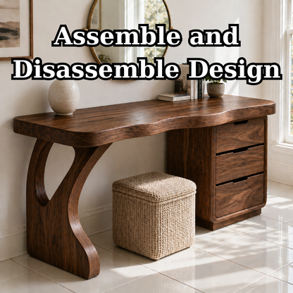 Solid Wood Makeup Vanity with Curved Leg and 3 Drawer Storage