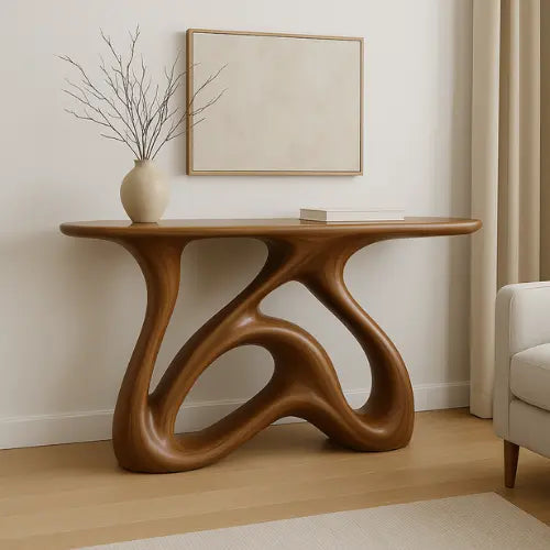 Handcrafted Solid Wood Flowform Console Table – Modern Organic Sculpture Kitchnce