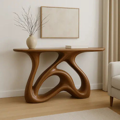 Handcrafted Solid Wood Flowform Console Table – Modern Organic Sculpture Kitchnce