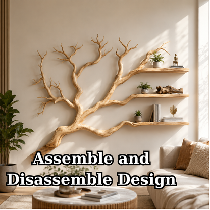 Handcrafted Solid Wood Branch Bookshelf with Floating Wall Shelves