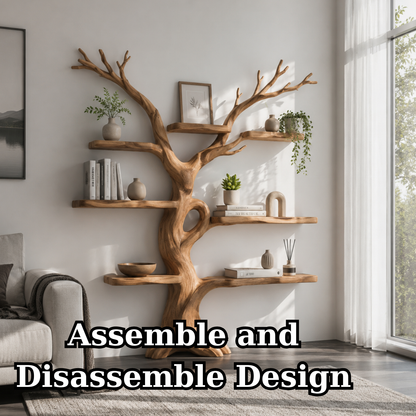 Handcrafted Solid Wood Tree Bookshelf with Asymmetrical Floating Shelves