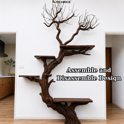 Handcrafted Solid Wood Tree Wall Shelf with Twisted Branch Design