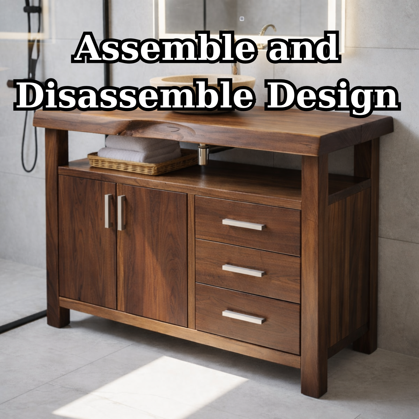 Solid Wood Bathroom Vanity with Cabinet Doors, Three Drawers and Open Shelf – Freestanding Natural Wood Vanity Kitchnce