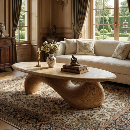 Sculptural Oval Coffee Table with Organic Curve Base for Classic Interiors