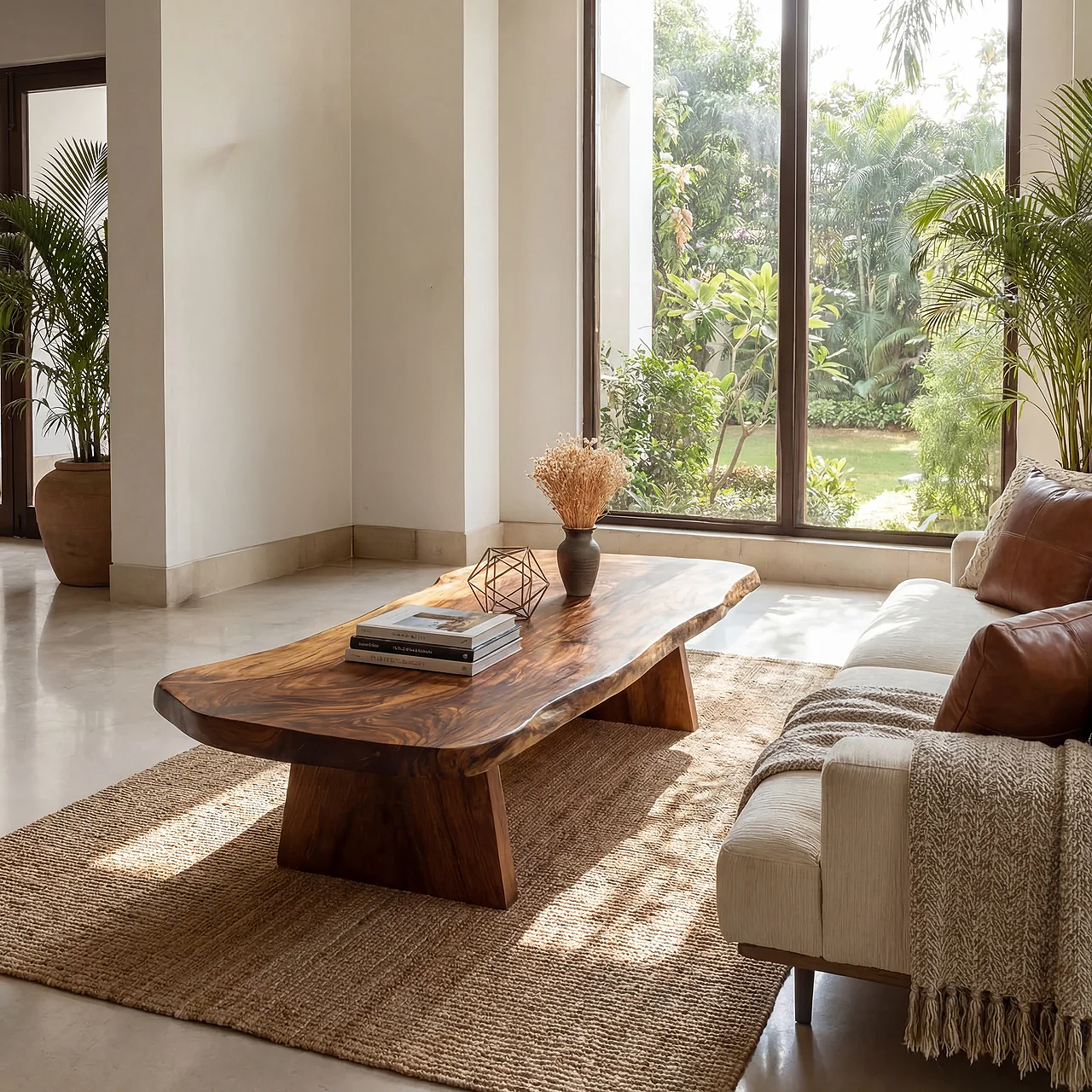 Organic Live Edge Coffee Table with Solid Block Base