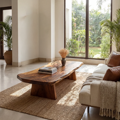 Organic Live Edge Coffee Table with Solid Block Base