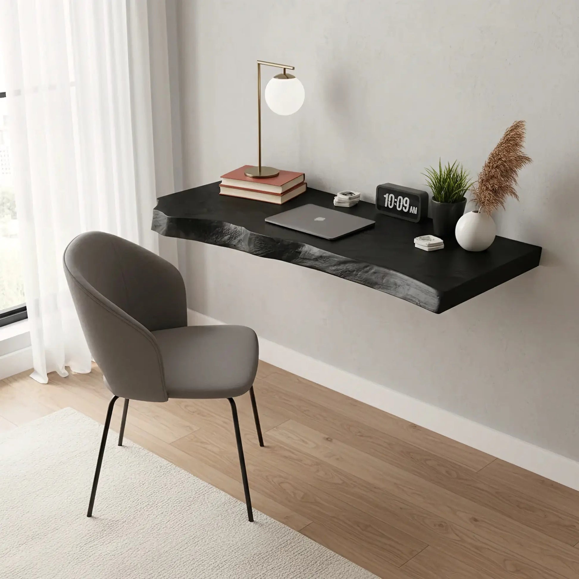 Live Edge Solid Wood Wall Desk for Minimalist Home Workspace Kitchnce