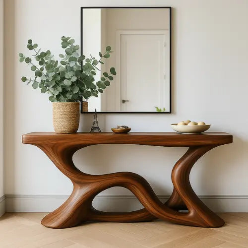 Handcrafted Solid Wood Eclipse Console Table – Modern Organic Form Kitchnce