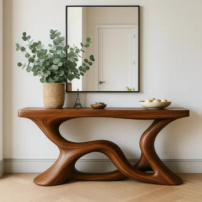 Handcrafted Solid Wood Eclipse Console Table – Modern Organic Form Kitchnce
