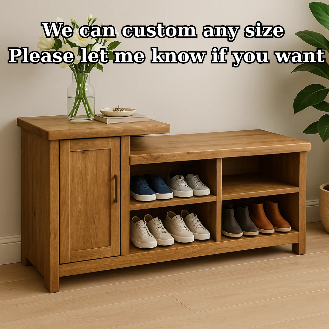 Handcrafted Solid Wood Bench – Entryway Storage, Cabinet & Shoe Cubbies Kitchnce