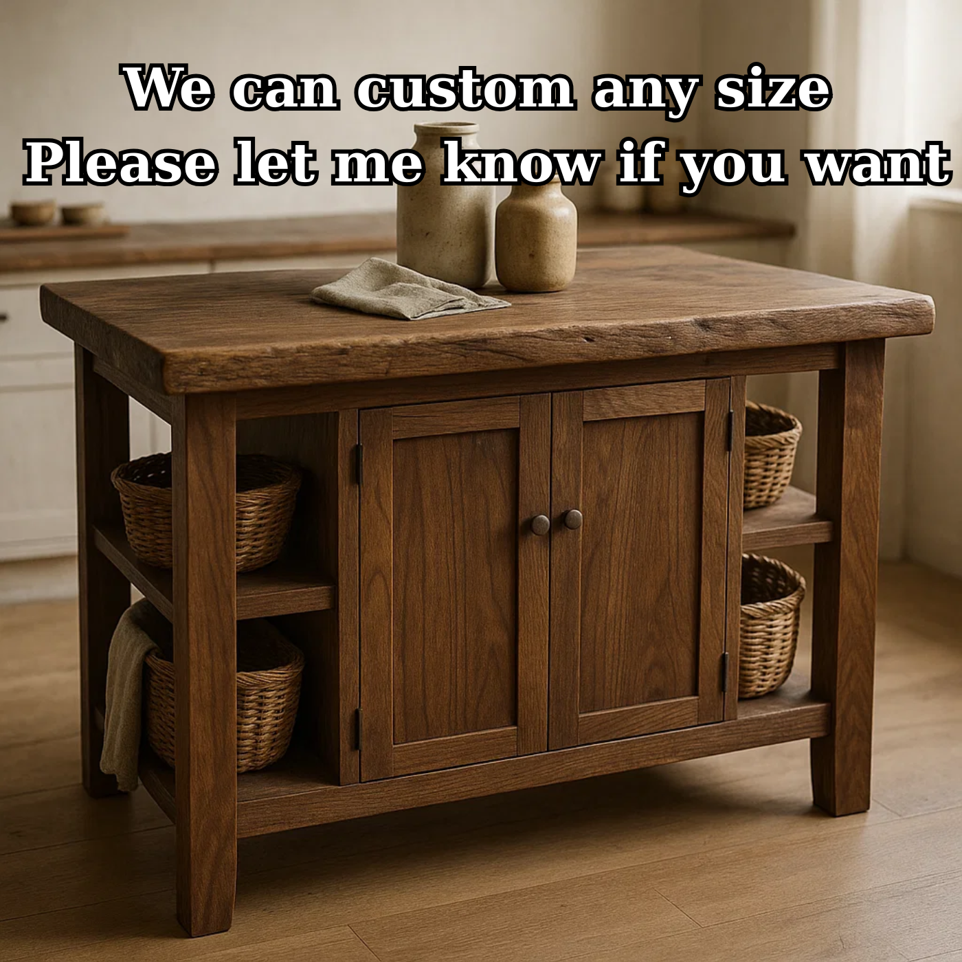 Handcrafted Solid Wood Kitchen Island | Rustic Cabinet Storage & Prep Table Kitchnce