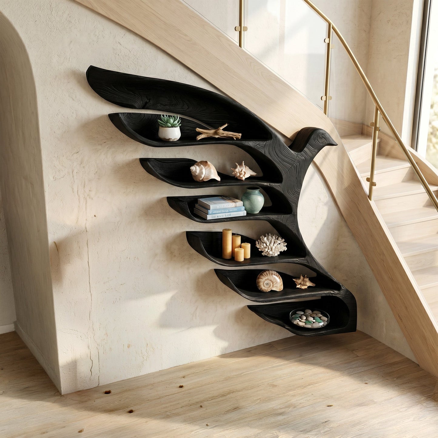 Bird Form Wood Wall Shelf With Open Display