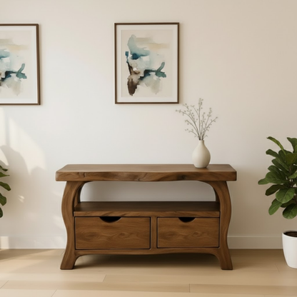 Handcrafted Solid Wood TV Stand with Drawers – Modern Organic Media Console Kitchnce