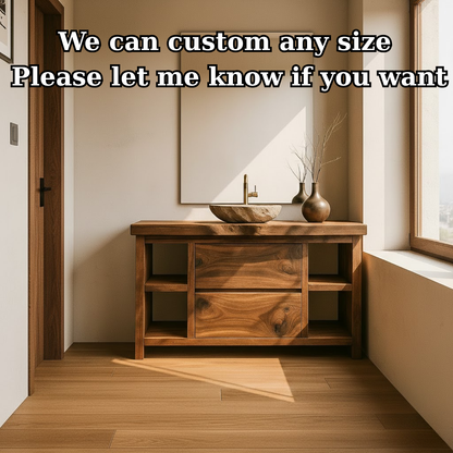 Handcrafted Solid Wood Bathroom Vanity with Live Edge Top and Curved Drawer Design Kitchnce