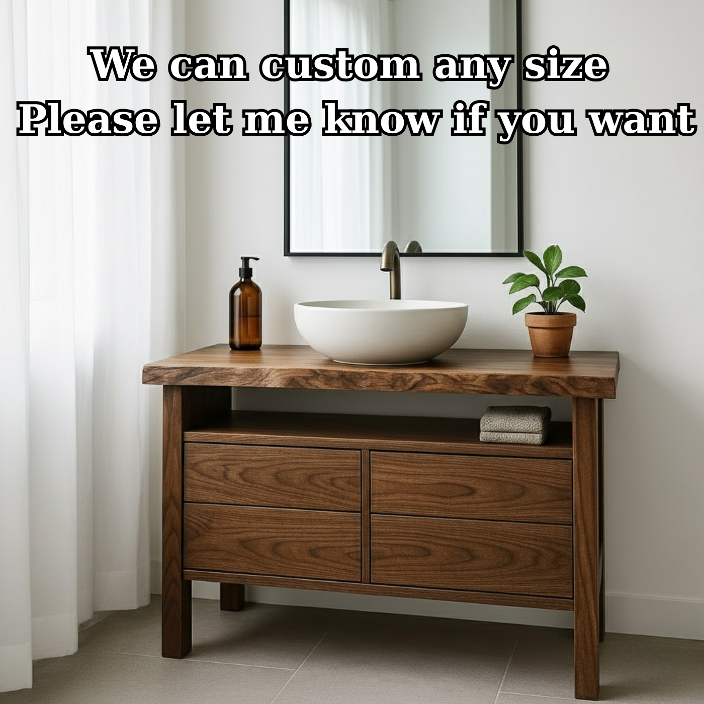 Handcrafted Solid Wood Bathroom Vanity with Live Edge Top and Minimalist Design Kitchnce