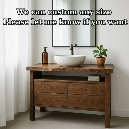 Handcrafted Solid Wood Bathroom Vanity with Live Edge Top and Minimalist Design Kitchnce