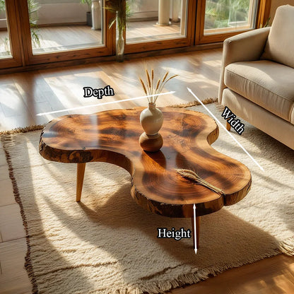 Live Edge Natural Wood Coffee Table with Organic Freeform Silhouette