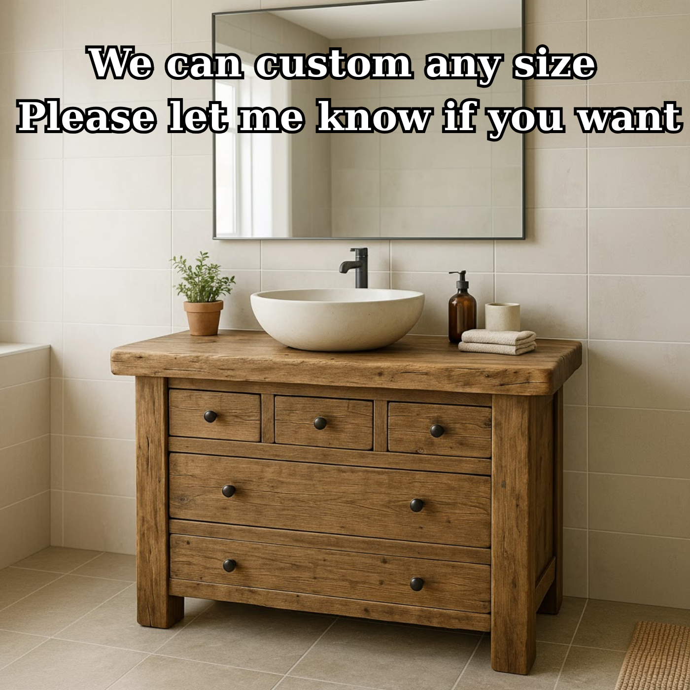 Handcrafted Solid Wood Single Bathroom Vanity - Rustic Storage Cabinet with Drawers Kitchnce