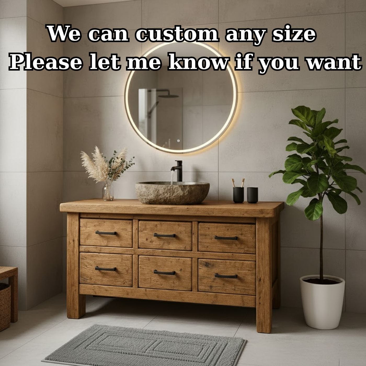 Handcrafted Soild Wood Bathroom Vanity - Farmhouse Storage Cabinet with 6 Drawers Kitchnce