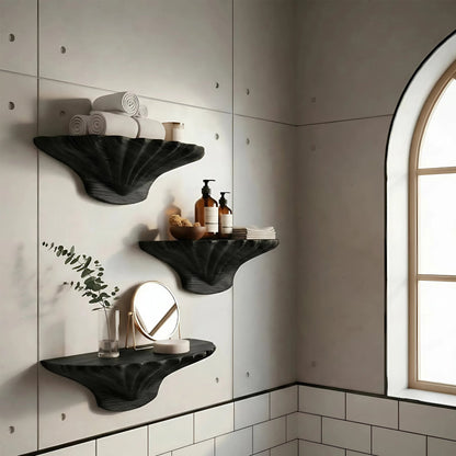 Organic Sculptural Floating Wall Shelf Set in Natural Wood