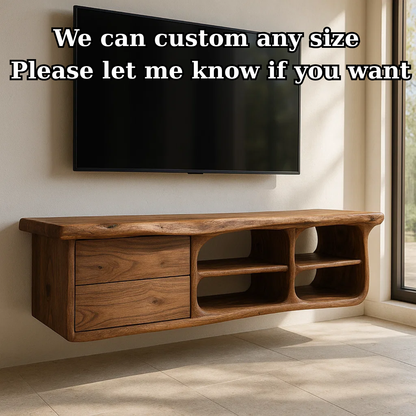 Handcrafted Solid Wood Floating TV Stand with Live Edge - Rustic Modern Media Console Kitchnce