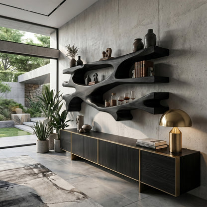 Organic Wood Dining Wall Shelf With Open Display