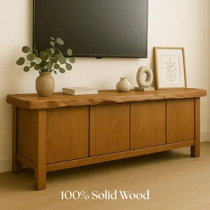 Handcrafted Solid Wood TV Stand with Live Edge Top – Minimalist Japandi Console Table for Living Room Kitchnce