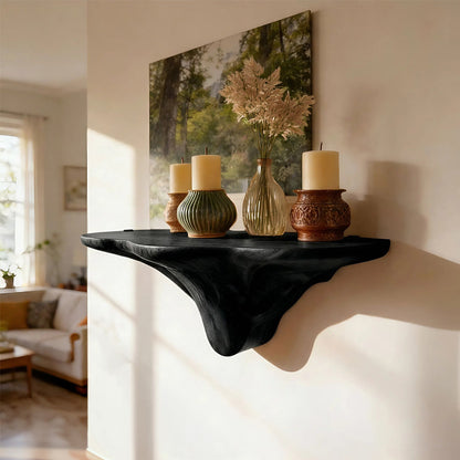 Sculptural Floating Wall Shelf in Natural Wood with Organic Form