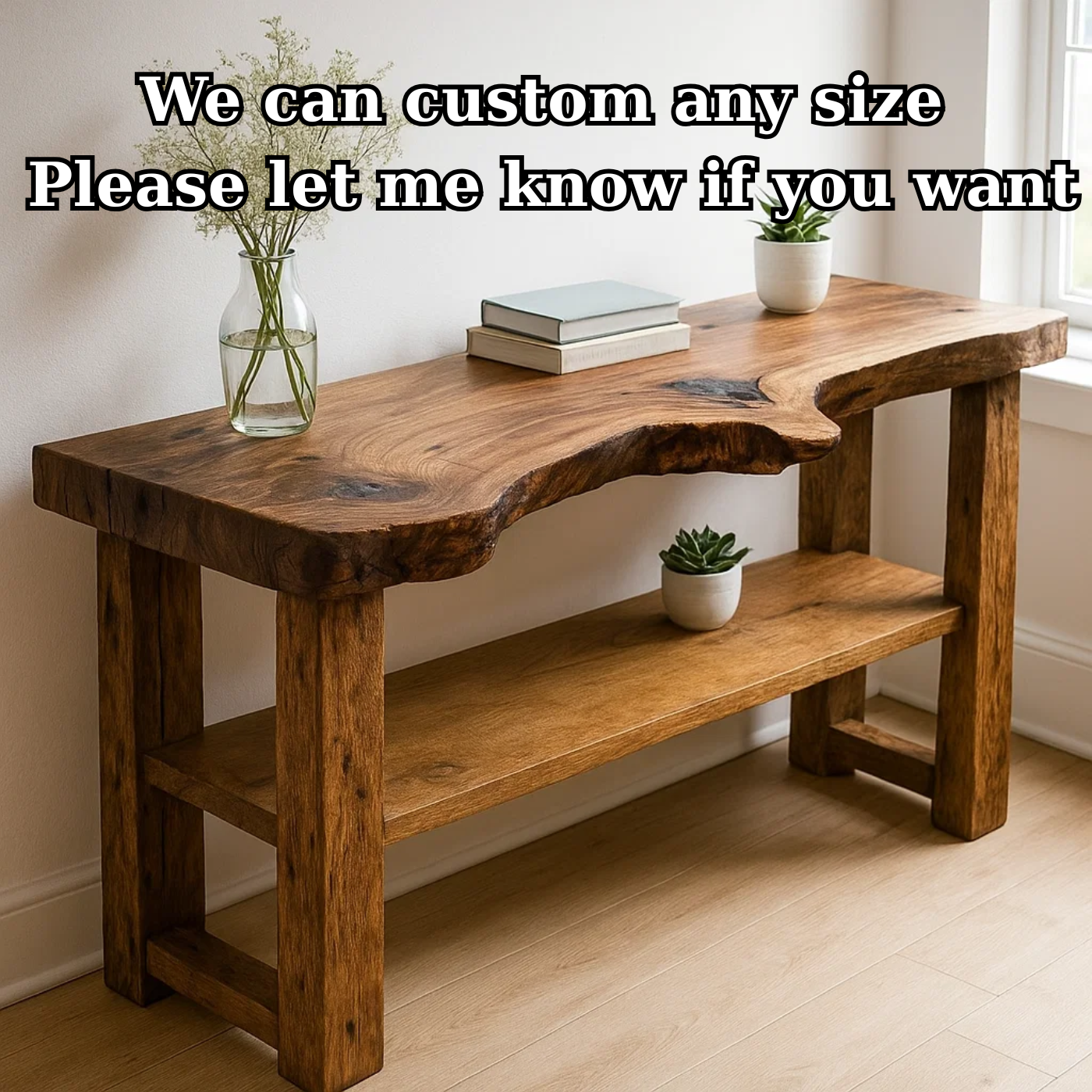 Handcrafted Solid Wood Console Table – Sculptural Organic Live-Edge Design Kitchnce