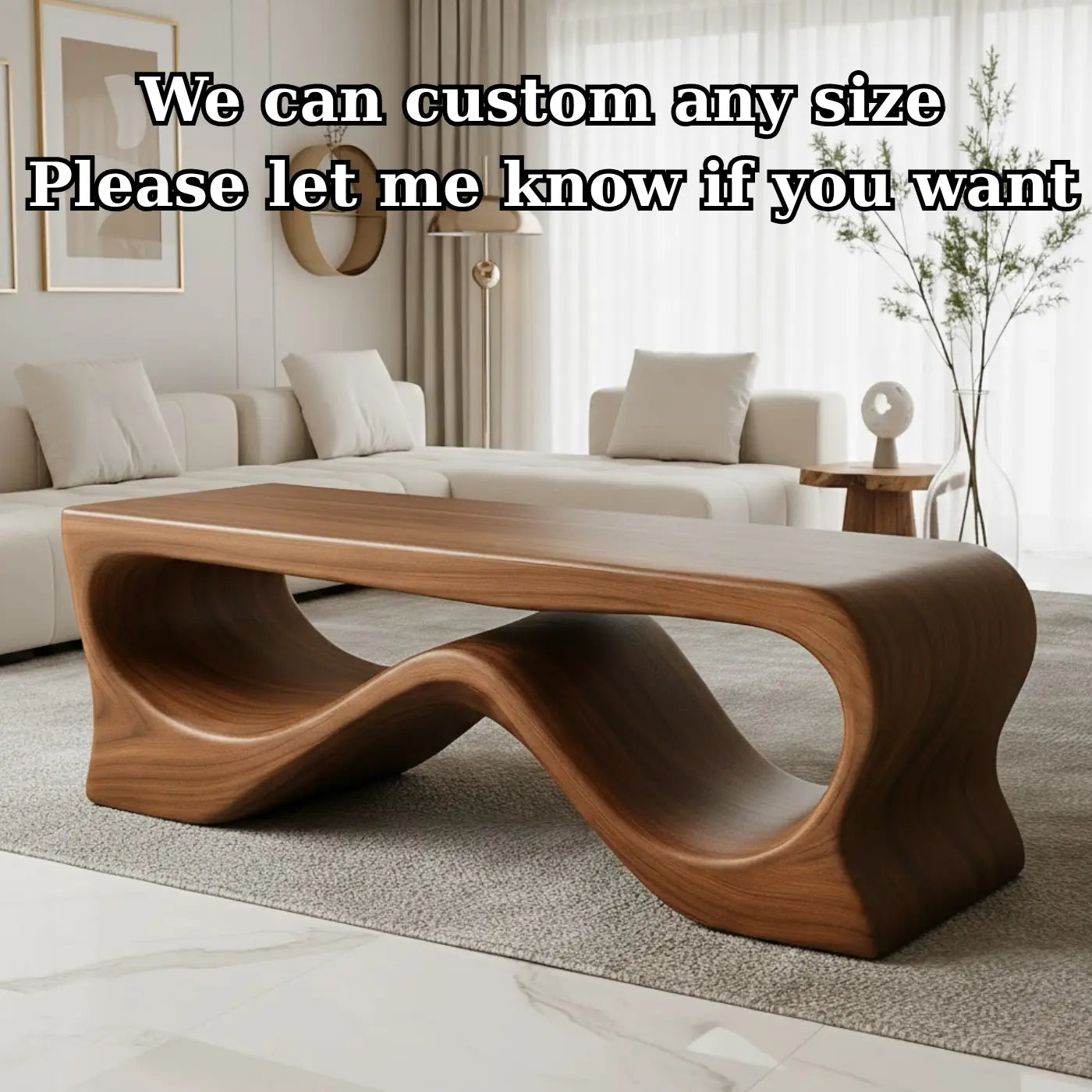 Handcrafted Solid Wood Coffee Table – Sculptural Walnut Wave Design Kitchnce