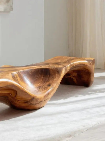 Organic Bench With Carved Wave Design For Living Room Kitchnce