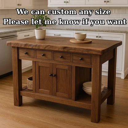 Handcrafted Solid Wood Kitchen Island - 4 Drawers & Cabinet Storage Kitchnce