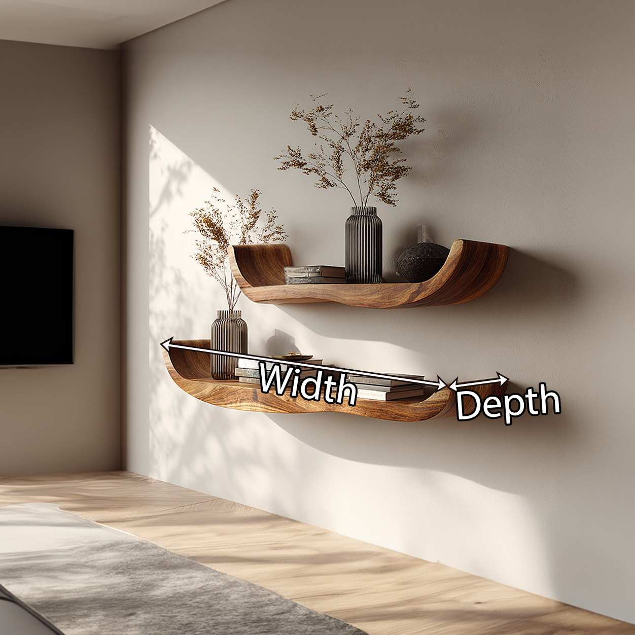 Natural Wood Floating Shelf with Soft Curved Edge Design