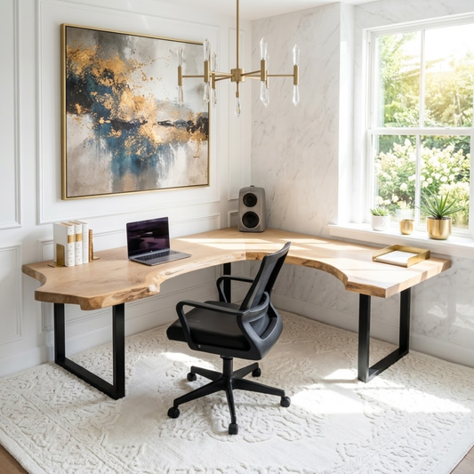 Live Edge L Shaped Desk Corner Wood Office Table Modern Workspace Desk