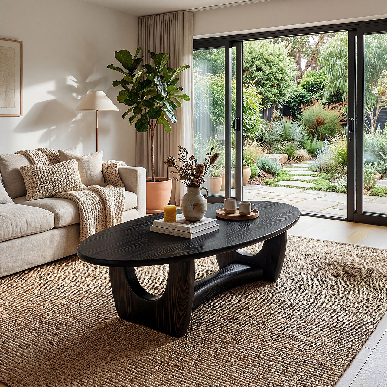 Sculptural Oval Coffee Table With Architectural Open Base