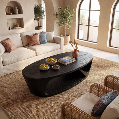 Sculptural Oval Coffee Table With Open Shelf Base