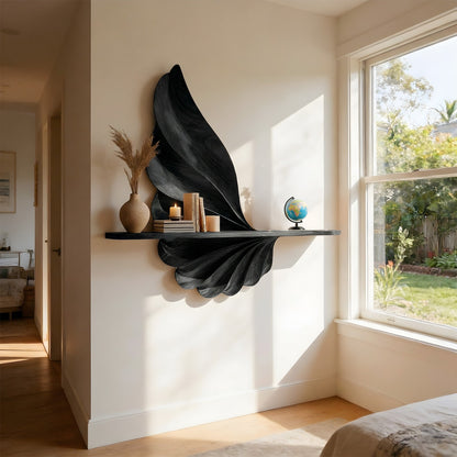 Leaf-Inspired Sculptural Floating Wall Shelf in Natural Wood