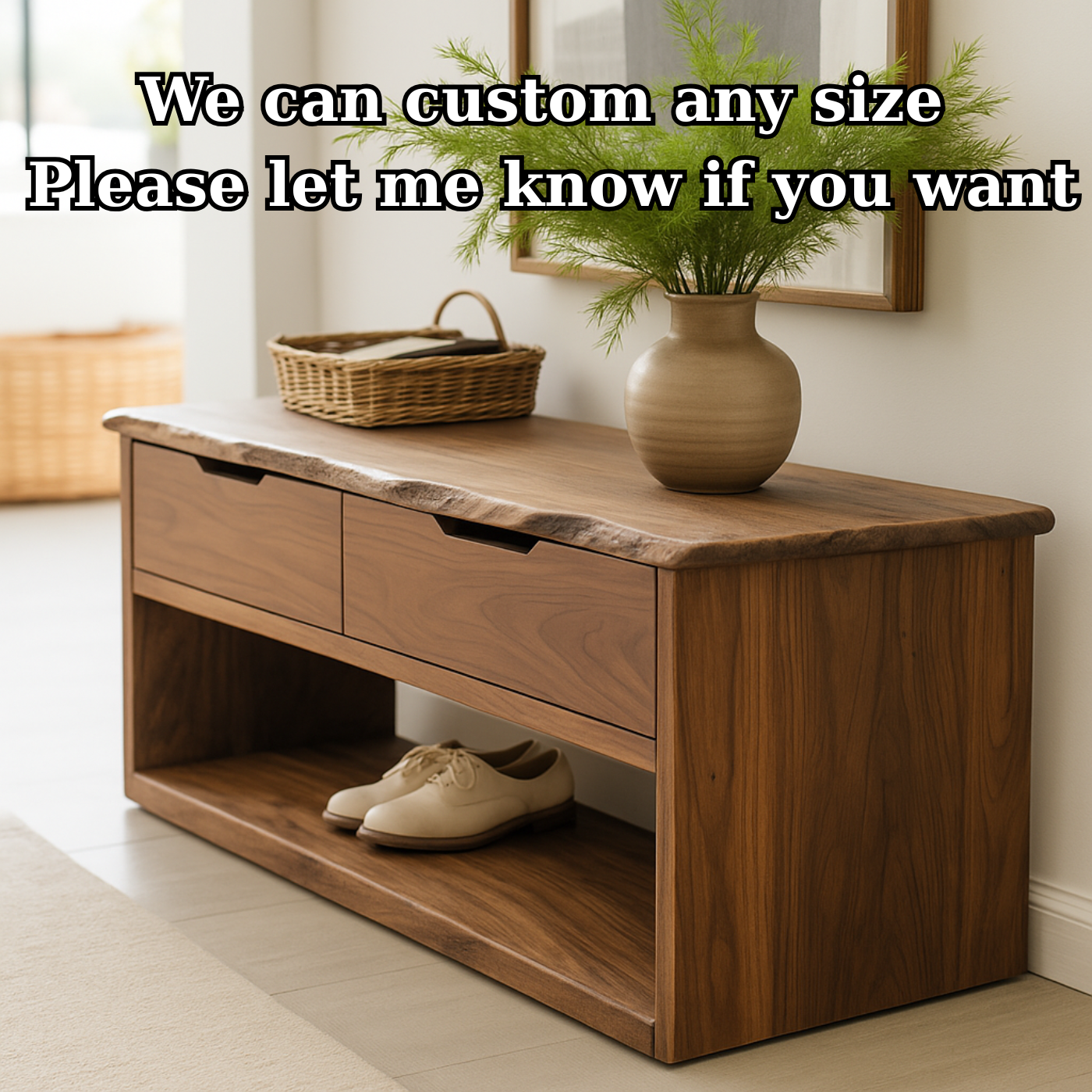 Handcrafted Solid Wood Bench – Live-Edge Entryway Bench with Drawers Kitchnce