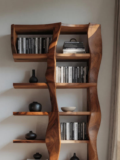 Sculptural Bookshelf With Flowing Wave Design For Living Room Kitchnce