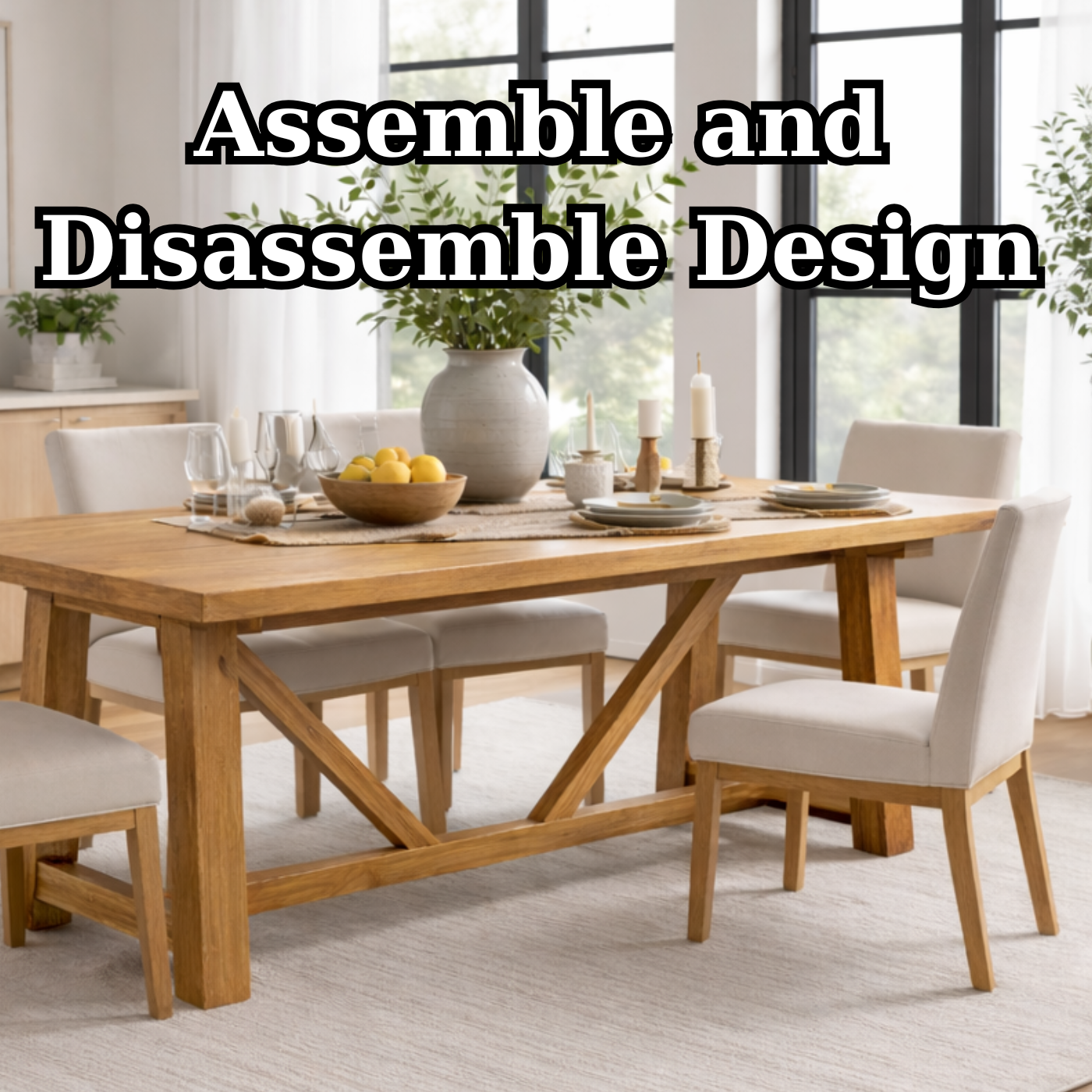 Solid Wood Dining Table with X Base Modern Farmhouse Style