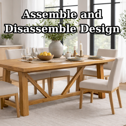 Solid Wood Dining Table with X Base Modern Farmhouse Style